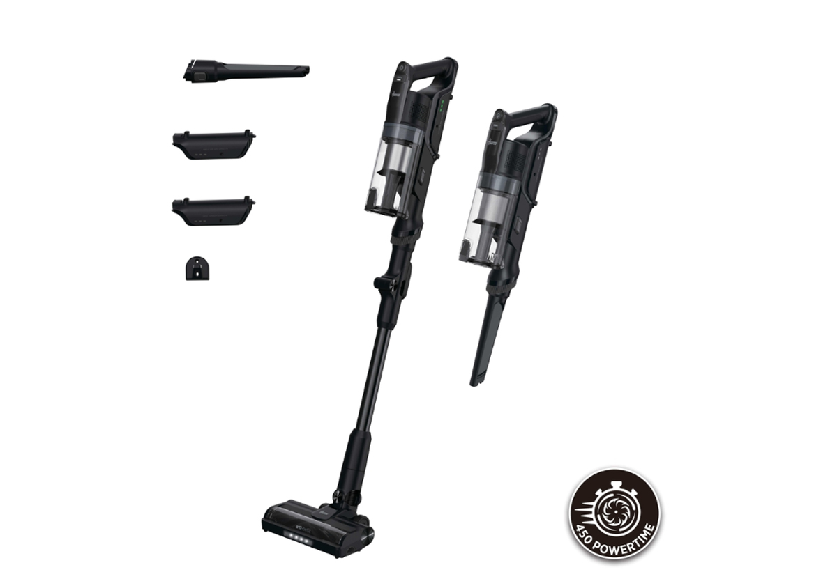 Παρουσιάζεται η σκούπα και τα εξαρτήματά της.